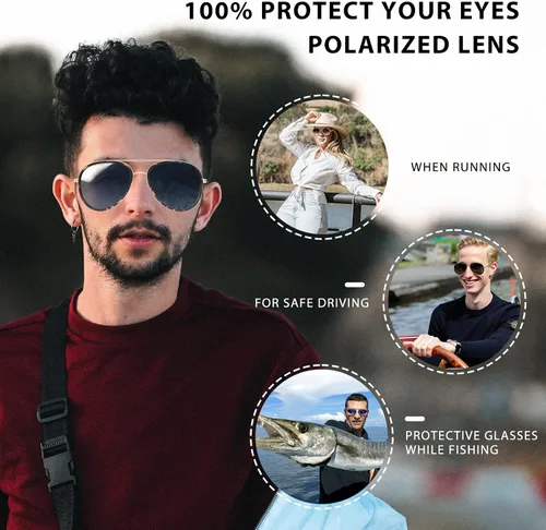 Vista 4 de POLARKING Gafas de sol polarizadas de aviador de gran tamaño para mujeres y hombres, ovaladas de doble puente con marco de metal, protección UV400