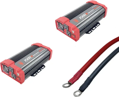 Vista 9 de Inversor de corriente para automóvil de 1500 W, convertidor de CC de 12 V a 110 V CA con 2 salidas de cargador y puertos USB duales de 3.1 A
