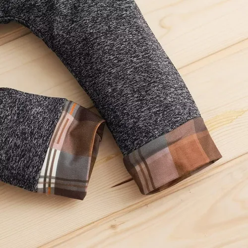 Vista 6 de Ropa de bebé para niños pequeños, traje de otoño e invierno, manga larga, bolsillo a cuadros, sudadera con capucha + pantalones, 2 piezas