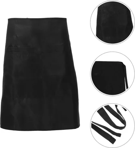 Vista 8 de minkissy 2pcs Black Waterproof Kitchen Half Aprons for Servers with 3 Pockets, Extra Long Waist Ties, Unisex Restaurant Cooking and Catering Work