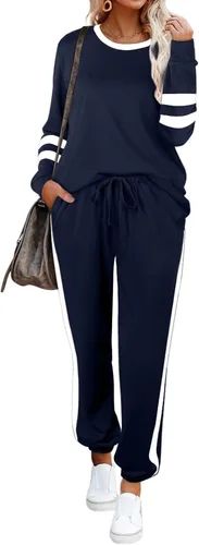 Vista 2 de Aloodor conjunto deportivo de 2piezas para mujer, con sudadera con cuello redondo, sin botones