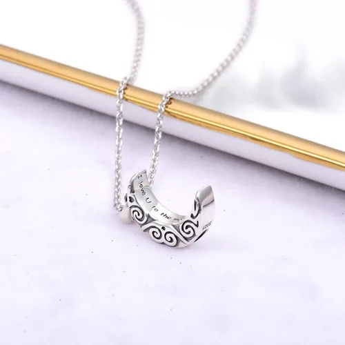 Vista 6 de JXJL Collar de urna con colgante de luna de cremación de plata de ley 925 para mujeres y niñas, medallón conmemorativo clásico de media luna celta