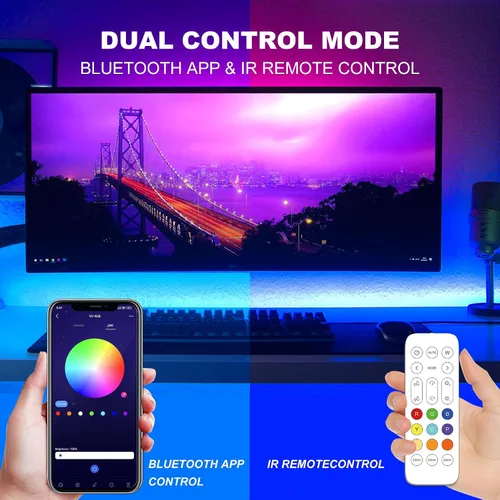 Vista 2 de AXMOTUT Tira de luces LED Bluetooth RGB COB, tira de luz LED regulable de 12 V de 9.8 pies con aplicación inteligente y control remoto
