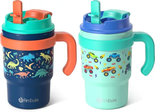 Vista 17 de Fimibuke Taza térmica para niños con asa y pajita - 16 oz Vaso a prueba de fugas para niños pequeños con tapa 2-en-1 de sorbo/trago, sin BPA