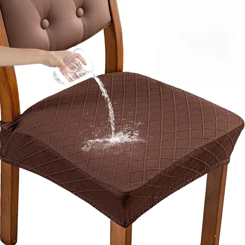 Vista 10 de Genina Juego de 2 fundas impermeables para sillas de comedor, fundas elásticas de jacquard extraíbles y lavables, sin fundas traseras, color beige