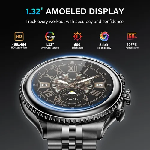 Vista 7 de Reloj inteligente con bisel giratorio 2026 para hombre con llamada Bluetooth, frecuencia cardíaca, presión arterial, SpO2, monitor de sueño, reloj