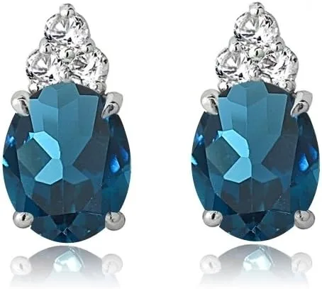 Vista 3 de Aretes de plata de ley Londres con topacio azul y blanco ovalado, Metal, Topacio