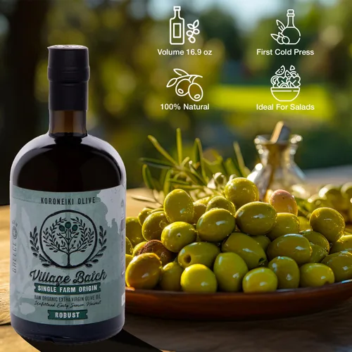 Vista 6 de Village Batch Koroneiki Aceite de oliva virgen extra orgánico, 16.9 onzas (paquete de 1) AOVE prensado en frío y sin filtrar, aceite de oliva griego