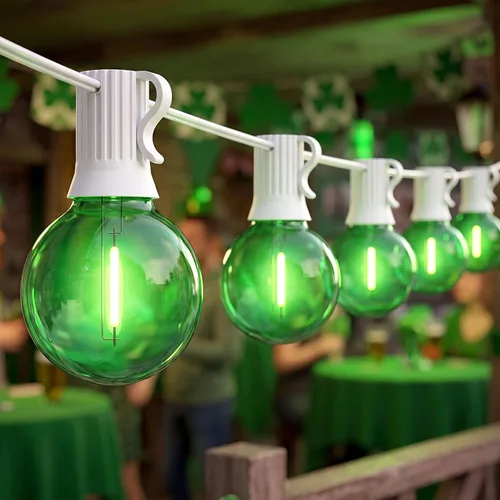 Vista 9 de Luces de cadena LED G40 para exteriores de 25 pies con 12+1 bombillas, enchufe E12, blanco cálido de 2700K, grado comercial, resistente a