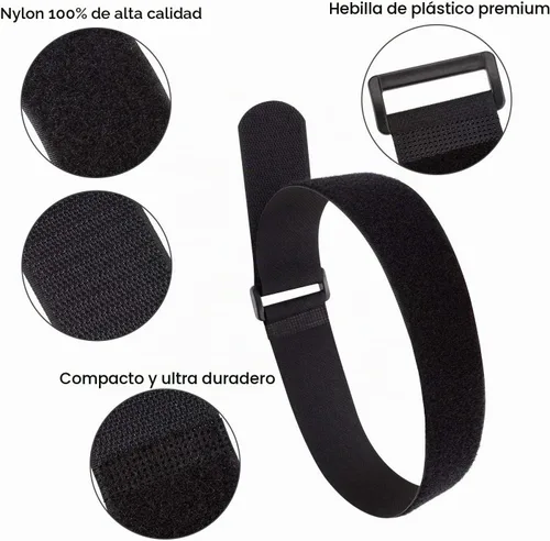 Vista 4 de Brida de cables de 1.5 x 24 pulgadas, paquete de 12 correas adhesivas de sujeción ajustable resistente con hebilla de anillo en D de plástico