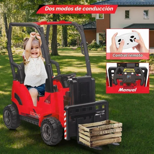 Vista 6 de Ride on Forklift Car, 12V Electric Cars with Liftable Fork and Pallet Rojo