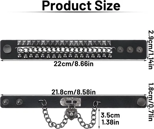 Vista 2 de Grevosea Pulsera de remache, pulsera punk de cuero con colgante de corazón multicapa, brazalete negro ajustable con remaches para deportes de roca