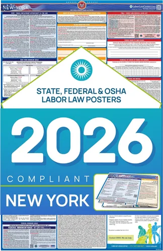 Vista 13 de Póster de ley laboral de Nueva York 2025, estatal, federal, cumple con la OSHA, publicación requerida en el lugar de trabajo para empleados, póster