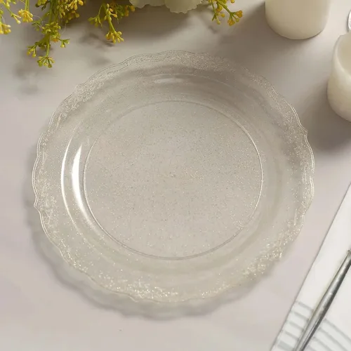 Vista 13 de Efavormart - Paquete de 10 platos desechables de 7 pulgadas transparentes con borde vintage burdeos, elegantes platos de postre de plástico