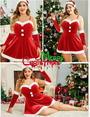 Vista 5 de Avidlove 4 piezas para mujer disfraz de Papá Noel disfraz de Navidad sexy para fiestas