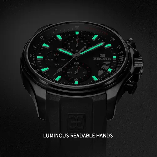 Vista 5 de Men's Sports Black Quartz Watch with Cool Luminous Hands Multi-Functional Chronograph - Lightweight, Breathable, Skin-Friendly Rubber Strap Original