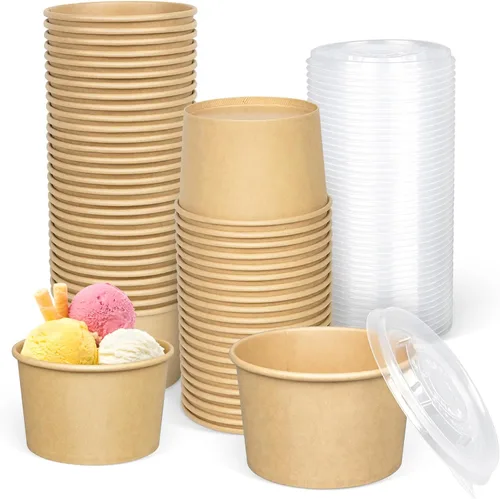 Vista 7 de ESSENTIAL Tazas de helado de papel, 50 piezas 8 onzas Cuencos desechables para postres para alimentos calientes o fríos, tapas no incluidas