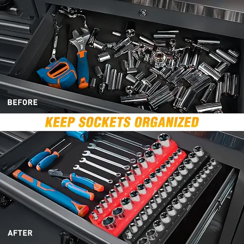 Vista 5 de GOOACC Organizador Magnético de Dados de 3/8", 2 Piezas Métrico y SAE Soportes de Dados de 3/8 pulgadas Bandeja Organizadora de Dados Sostiene 56