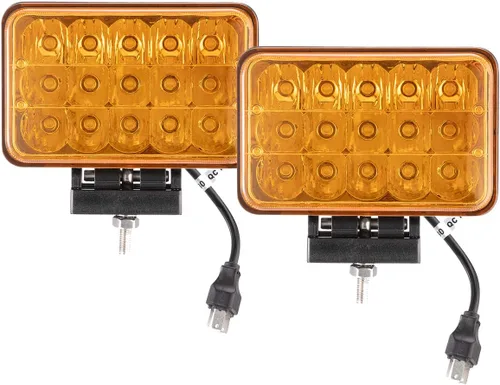 Vista 3 de Lightronic Luz antiniebla LED rectangular todoterreno de 4 x 6 pulgadas para Jeep, camión y tractor, ámbar de 3000 K, haz combinado de inundación