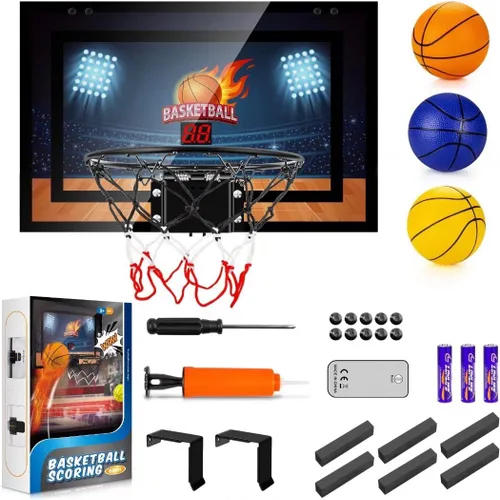 Vista 5 de Indoor Basketball Hoop Boys Gifts for Teens Door Room Basketball Hoop Mini Hoop with Scoreboard, 3 Balls and Batteries Basketball Toys for 8 9 10 11