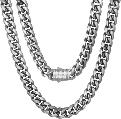 Vista 8 de Cadena de eslabones cubanos Miami de 10/12mm, chapado en oro real de 14 quilates, collar de acero inoxidable de alta calidad, joyería hip-hop