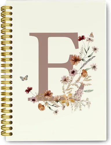 Vista 7 de Cuadernos de diario personalizados con letra inicial floral A, cuadernos vintage femeninos de tapa dura en espiral para la escuela, regalos