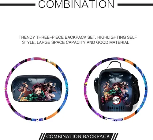 Vista 2 de KXQWB Mochila diaria de viaje con bolsa de almuerzo juego de 3 piezas mochila de anime negrodorado team gold talla única