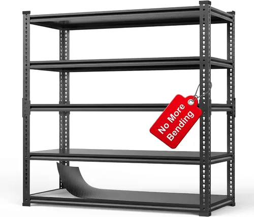 Vista 9 de Lauxery Estantes de almacenamiento resistentes de 5 niveles con ruedas bloqueables, capacidad de 3000 libras con tableros de aluminio sin
