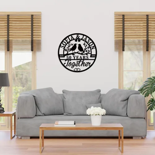 Vista 5 de efcustomgifts Regalo personalizado de aniversario de boda para parejas: letreros metálicos de hierro para el número 50, regalo de decoración