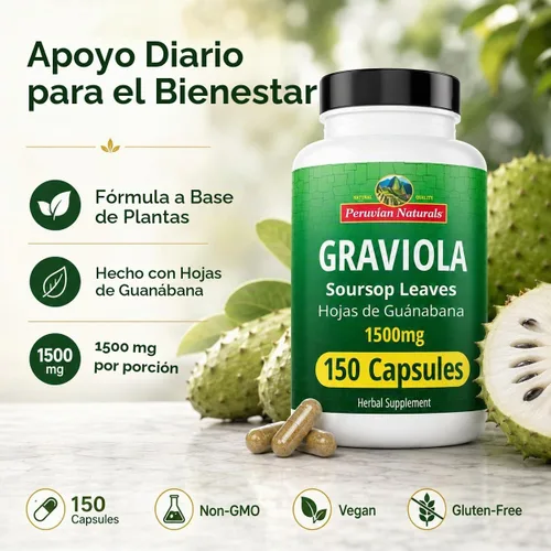 Vista 6 de Peruvian Naturals Graviola - Cápsulas de guanábana, 150 unidades, 1500 mg