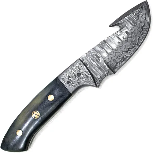 Vista 4 de Titan International Knives Gancho de tripa de Damasco para desollar y cazar hoja fija Hecho a mano 1095 4340 mezcla de carbono machacado a mano