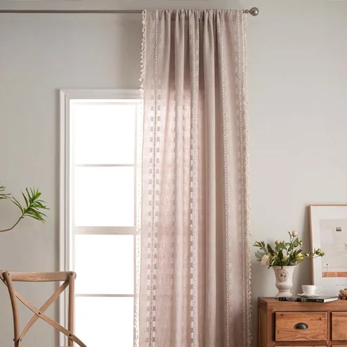 Vista 4 de Deeprove Cortina Boho de 96 pulgadas de largo para sala de estar, dormitorio, guardería, lino café semi-transparente transpirable de 96 pulgadas