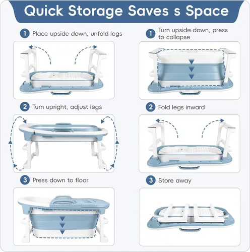Vista 7 de Foldable Bathtub for Adults, Large Collapsible Soaking Tub Azul
