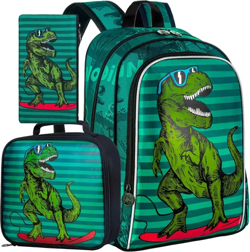 Vista 11 de gxtvo Mochila para niños de 3 piezas, 16 pulgadas con lonchera, resistente al agua, para preescolar, Astronauta Cohete Azul, Tamaño único, Impresión