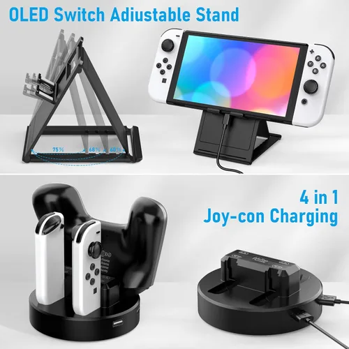 Vista 6 de 27 In 1 Switch OLED Accessories Bundle Kit for Nintendo Switch OLED, Switch OLED Carrying Case and Protective Case Cover, Joycon Grips and Wheels