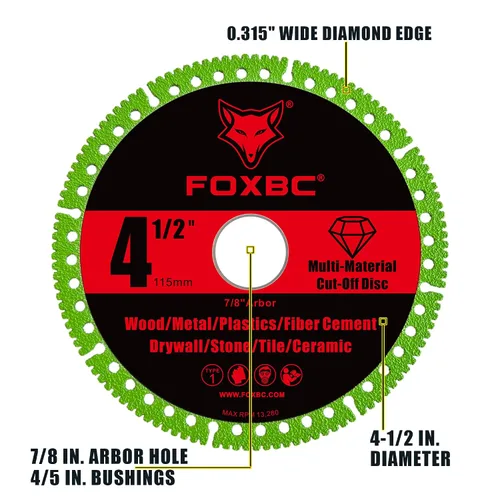 Vista 3 de FOXBC Discos de corte multimaterial indestructibles de 4-1/2 pulgadas para amoladoras angulares, eje de 7/8" - Paquete de 3