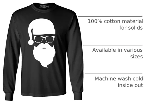 Vista 4 de shop4ever Camiseta de Manga Larga de Navidad de Papá Noel Hipster con Gafas de Sol Negro