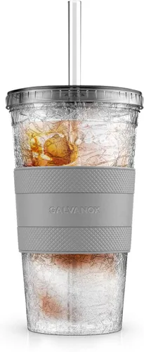 Vista 8 de GALVANOX Taza de café helado congelable con tapa y pajita, vaso térmico reutilizable con funda de agarre (16 onzas)
