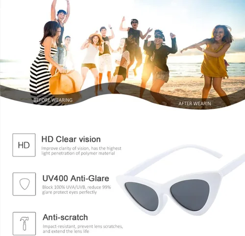 Vista 5 de Dollger Gafas de sol de ojo de gato con marco de plástico retro vintage para mujer, Negro