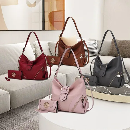 Vista 7 de MKF Collection Bolsos de hombro para mujer bolso cruzado bolso de mensajero lateral Hobo y cartera Wrislet a juego L
