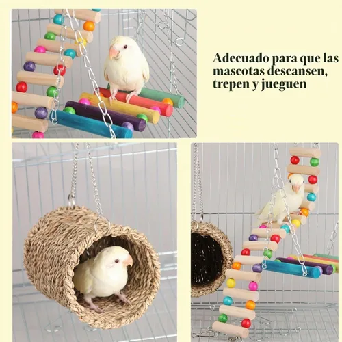 Vista 4 de Hamiledyi Hamster - Hamaca colgante de 3 piezas de madera para ratas, juego de columpios, accesorios para hámster sirio, planeador de azúcar