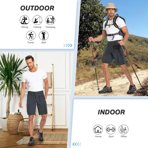 Vista 5 de Hiauspor Pantalones cortos de ciclismo de montaña para hombre, elásticos, de secado rápido, para senderismo, trabajo, golf, pesca, táctico