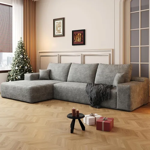 Vista 35 de Sofá modular moderno de 96 pulgadas para sala de estar, sofá modular tapizado sin hueso con bolsillos, cómodo sofá nube con diván en forma de L Negro