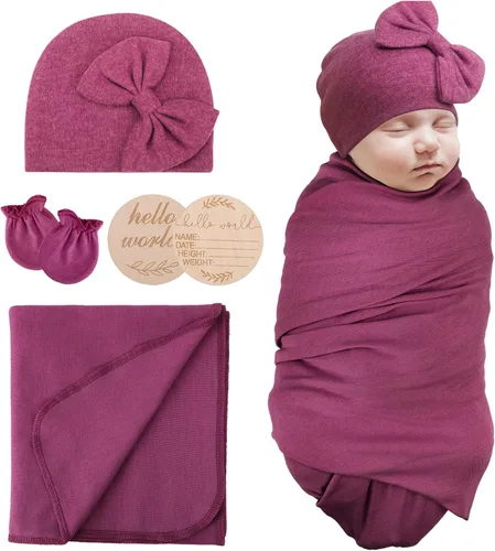 Vista 20 de AQOKKA Manta de Recepción para Recién Nacido con Gorro de Lazo Mitones Juego de Tarjetas de Madera para Recién Nacidos Niños Pequeños Bebé Niño Niña