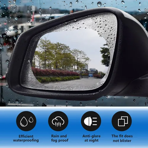 Vista 5 de Paquete de 2 películas protectoras para espejo retrovisor de coche, impermeables, antiniebla y antirreflejo, adhesivo para espejo retrovisor HD