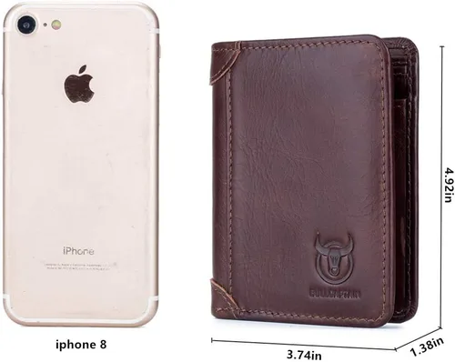Vista 6 de BULLCAPTAIN 2 ID Windows Slim Mens carteras RFID bloqueo cuero genuino cartera QB031