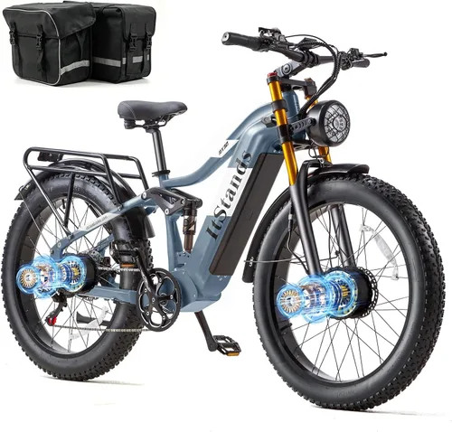Vista 17 de 2026 AWD Electric Bike for Adults Dual Motor 5000W/3000W/1500W Peak 40MPH/32MPH Fast Ebike, Up to 70 /90 /160 Miles Long Range, 26" Full Suspension