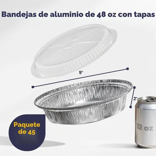 Vista 2 de Fit Meal Prep Paquete de 45 sartenes redondas de papel de aluminio de 9 pulgadas con tapas de cúpula transparentes, latas para tartas desechables