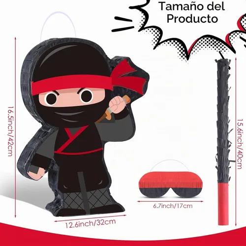 Vista 2 de Piñata ninja de Halloween con murciélago y vendas