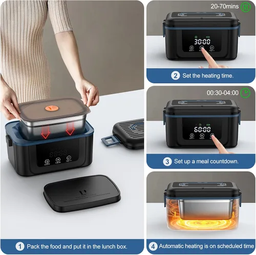 Vista 5 de Fiambrera eléctrica inalámbrica para adultos, hombres y mujeres, lonchera calentada con batería con contenedor de 1.5 L, lonchera autocalentable